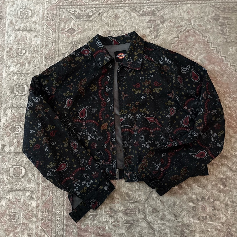 Dickies Navy Paisley Zip Jacket with Red & Green Accents